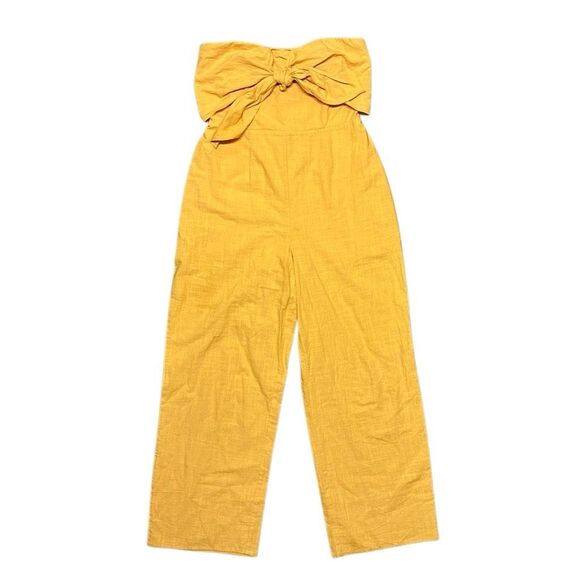 Favlux Fashion Mustard Yellow Strapless Jumpsuit Size M Tie Front One Piece - Picture 1 of 16